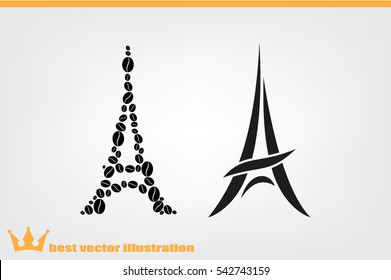 Eiffel tower in the form of coffee beans, vector illustration EPS 10.