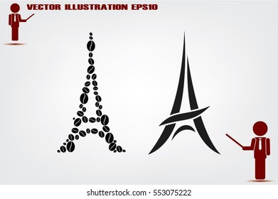 Eiffel tower in the form of coffee beans, vector illustration.