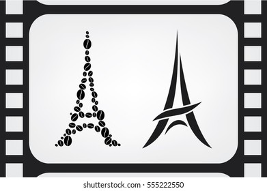 Eiffel tower in the form of coffee beans, vector illustration.