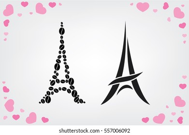 Eiffel tower in the form of coffee beans, vector illustration EPS 10.