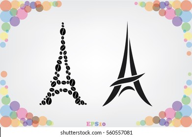 Eiffel tower in the form of coffee beans, vector illustration.