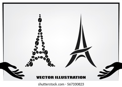 Eiffel tower in the form of coffee beans, vector illustration EPS 10.