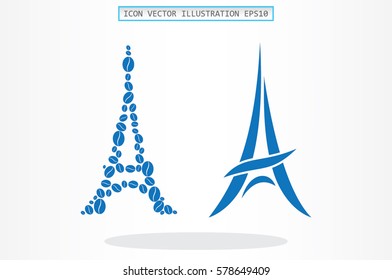 Eiffel tower in the form of coffee beans, vector illustration.