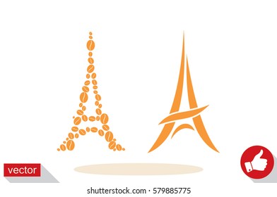 Eiffel tower in the form of coffee beans, vector illustration EPS 10.