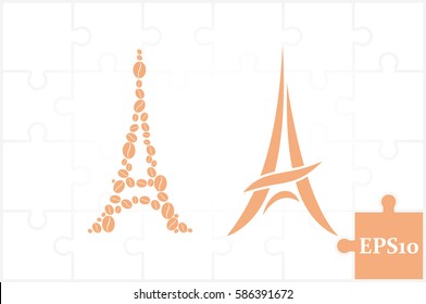 Eiffel tower in the form of coffee beans, vector illustration EPS 10.