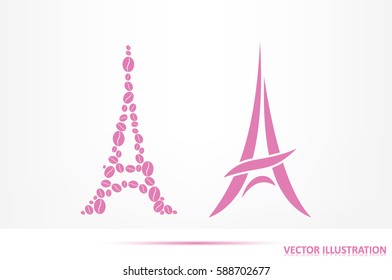 Eiffel tower in the form of coffee beans, vector illustration EPS 10.