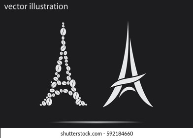 Eiffel tower in the form of coffee beans, vector illustration.