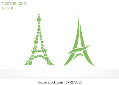 Eiffel tower in the form of coffee beans, vector illustration.