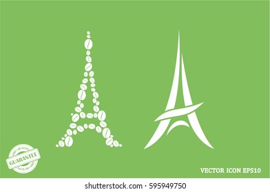 Eiffel tower in the form of coffee beans, vector illustration EPS 10.