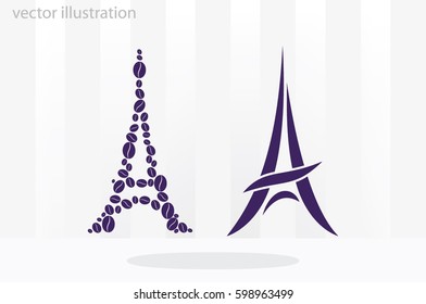 Eiffel tower in the form of coffee beans, vector illustration EPS 10.