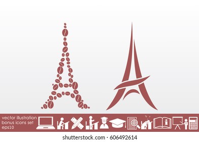 Eiffel tower in the form of coffee beans, vector illustration EPS 10.