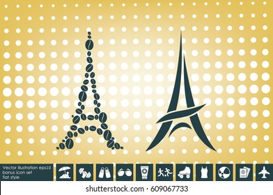 Eiffel tower in the form of coffee beans, vector illustration EPS 10.