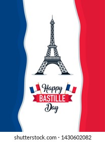 eiffel tower france flag background happy bastille day vector illustration