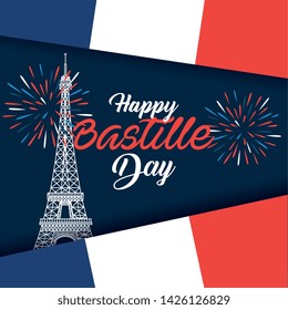 eiffel tower with france flag and fireworks decoration