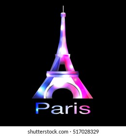 Eiffel tower France flag glittering on a black background