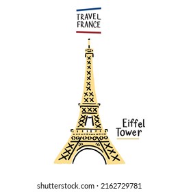 Eiffel Tower France Landmark Architecture Hand drawn colour Illustration