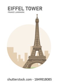 Eiffel Tower France Landmark Minimalist Cartoon Illustration