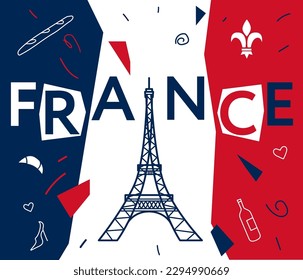 Eiffel tower - France, Paris. World famous buildings monochrome vector line style illustration. Architectural symbol of the city of France. Banner for travel and tourism.