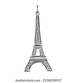 Torre Eiffel em França vista reta, desenho de linha de doodle,