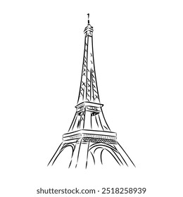 Torre Eiffel em França vista reta, desenho de linha de doodle,