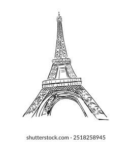 Torre Eiffel em França vista reta, desenho de linha de doodle,