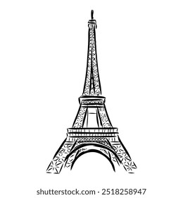 Torre Eiffel em França vista reta, desenho de linha de doodle,