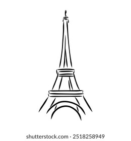 Torre Eiffel em França vista reta, desenho de linha de doodle,