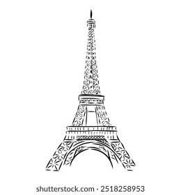 Torre Eiffel em França vista reta, desenho de linha de doodle,