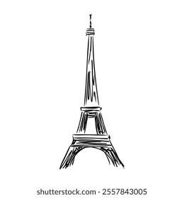 Eiffel tower in France straight view, doodle line sketch,