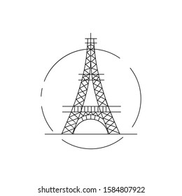 Eiffel tower graphic icon. The contour image of the Paris tower. Monochrome graphics isolated object on a white background. For print design.