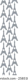 Eiffel Tower. Gray metal tower. Famous landmark of Paris. Seamless vertical border. Repeating vector pattern. Isolated colorless background. Metal construction with a spire at the end. Web design idea