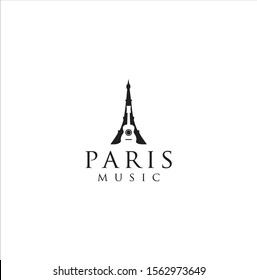 Eiffel Tower Guitar Logo Design Stock Illustration for Paris Music 