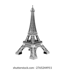 Eiffel Tower in halftone style isolated on light background. Paris landmark illustration with dotted texture and monochrome vintage design.
