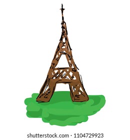 Eiffel tower. Hand drawn doodle eiffel tower. Symbol of travel in Paris eiffel tower.