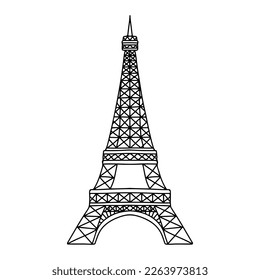 Eiffelturm im handgezeichneten Doodle-Stil. Vektorgrafik einzeln auf weißem Hintergrund.