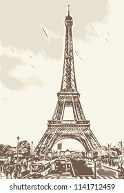 Eiffel Tower. Hand Drawn Illustration. Vector Template. 