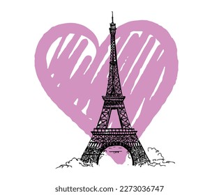 Ilustraciones dibujadas a mano en la torre Eiffel