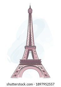 Eiffel Tower in hand drawn style, symbol of Paris. Vector illustration.