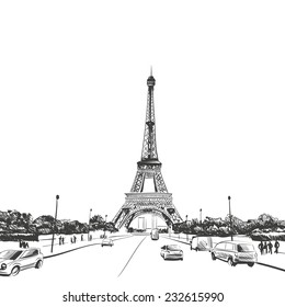 Eiffel Tower hand drawn, vector illustration