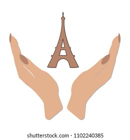 the Eiffel tower in the hands of a woman