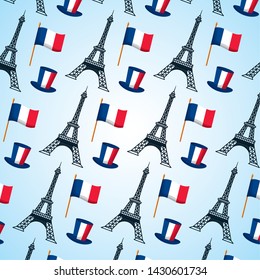 eiffel tower hat and flags background france happy bastille day vector illustration