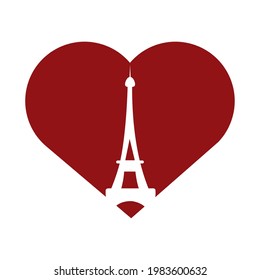 eiffel tower in heart isolated