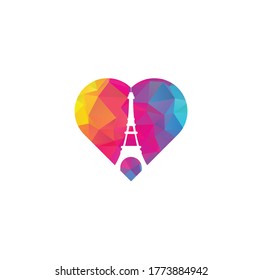 Eiffel tower heart shape concept logo design template. Paris logo design