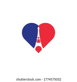 Eiffel tower heart shape concept logo design template. Paris logo design