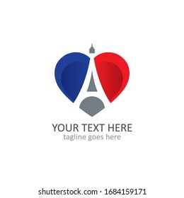 Torre Eiffel con el logo del vector del corazón