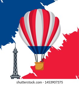 eiffel tower hot air balloons flag happy bastille day vector illustration