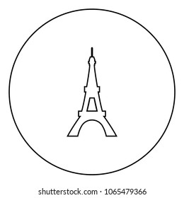 Eiffel Tower icon black color in circle
