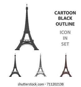 Eiffel tower icon in cartoon style isolated on white background. France country symbol stock vector illustration.