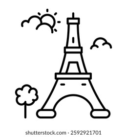 Eiffel Tower icon with editable stroke