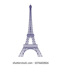 Eiffel tower icon in flat design. Popular Paris monument and tourist attraction cartoon illustration.